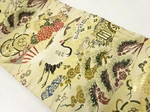 アンティーク　扇に鶴・松竹梅模様織出し名古屋帯（材料）